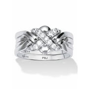 PalmBeach Jewelry .27 TCW Round Cubic Zirconia Platinum-plated Puzzle Ring