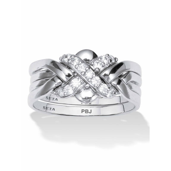 PalmBeach Jewelry .27 TCW Round Cubic Zirconia Platinum-plated Puzzle Ring