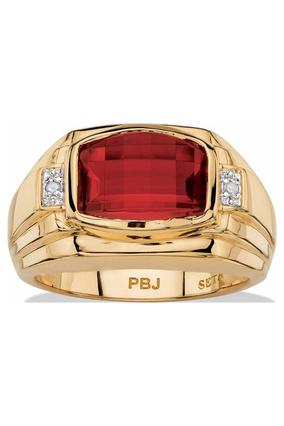 277 TCW Cushion-Cut Ruby or Sapphire and Diamond Accent Ring, Yellow Gold-Plated