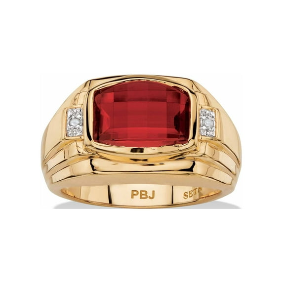 PalmBeach Jewelry 277 TCW Cushion-Cut Ruby or Sapphire and Diamond Accent Ring, Yellow Gold-Plated