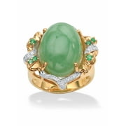 PalmBeach Jewelry .28 TCW Genuine Emerald, Jade and Cubic Zirconia Accent 14k Gold-plated Sterling Silver Oval Ring