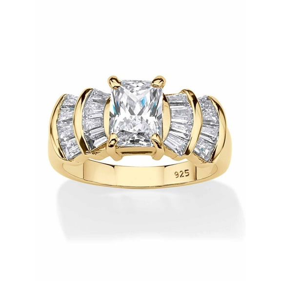 PalmBeach Jewelry 3.10 TCW Emerald Cut Cubic Zirconia Ring in Yellow Gold-Plated or Platinum-Plated Sterling Silver