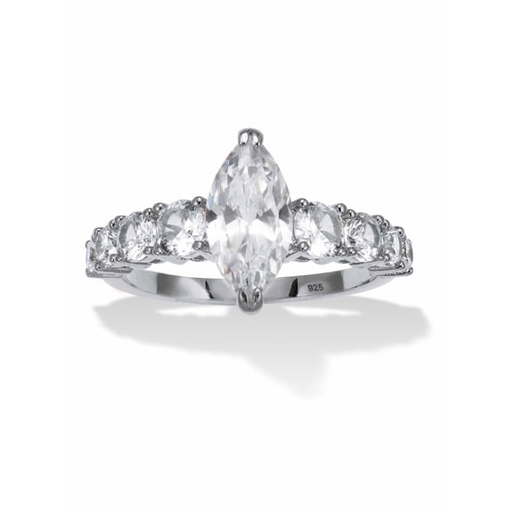 PalmBeach Jewelry 3.12 TCW Marquise Cubic Zirconia Platinum-Plated Sterling Silver Engagement Ring