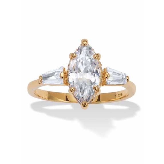 PalmBeach Jewelry 3.12 TCW Marquise With Baguettes Cubic Zirconia 14k Yellow Gold-Plated Sterling Silver Engagement Ring