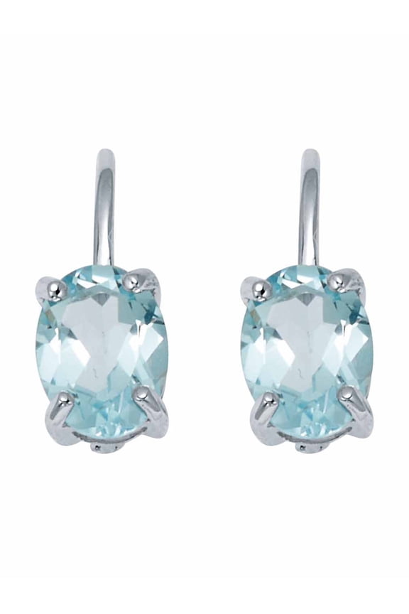 3.20 TCW Oval Cut Genuine Blue Topaz Sterling Silver Drop Earrings