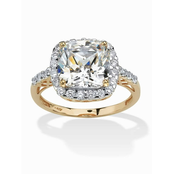 PalmBeach Jewelry 3.20 TCW Princess-Cut Halo Cubic Zirconia Ring in Solid 10k White or Yellow Gold