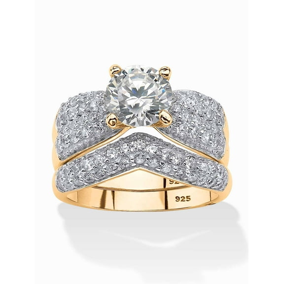 PalmBeach Jewelry Pave Round Cubic Zirconia Bridal Set 3.21ct t.w., 14K Gold-Plated