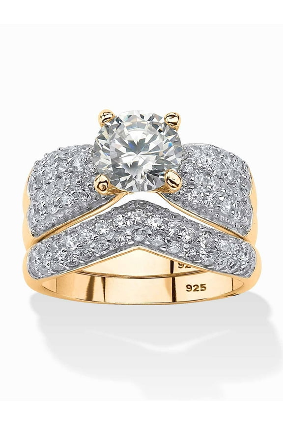 Pave Round Cubic Zirconia Bridal Set 3.21ct t.w., 14K Gold-Plated