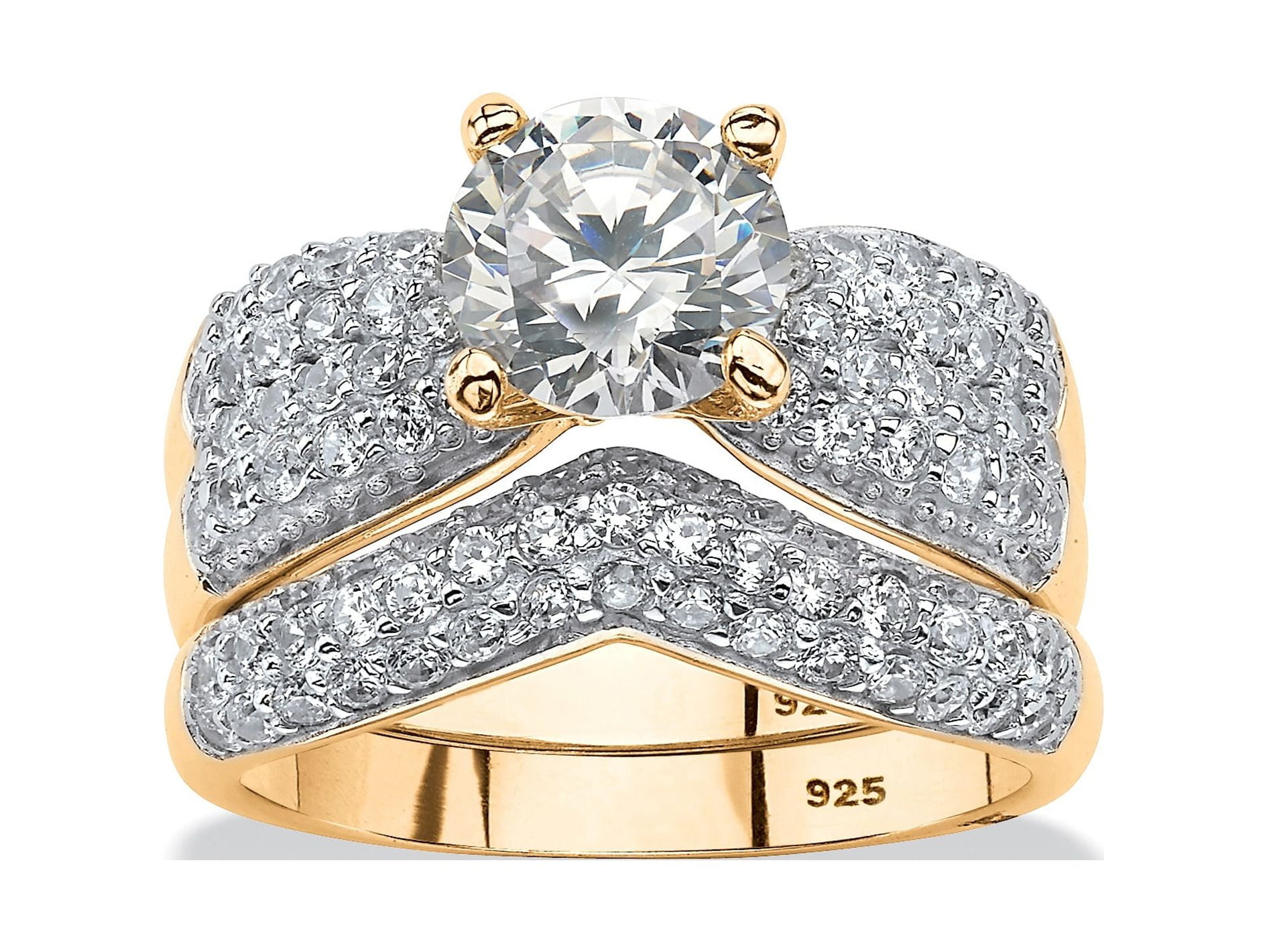 PalmBeach Jewelry 3.21 TCW Round Cubic Zirconia Two-Piece Bridal Set in Gold-Plated or Platinum-Plated Sterling Silver