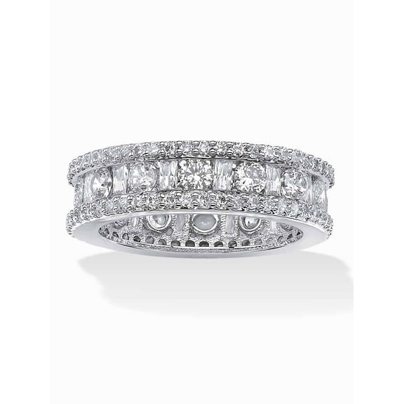 PalmBeach Jewelry 3.22 TCW Round and Baguette-Cut Cubic Zirconia Eternity Channel Ring Platinum-plated Sterling Silver