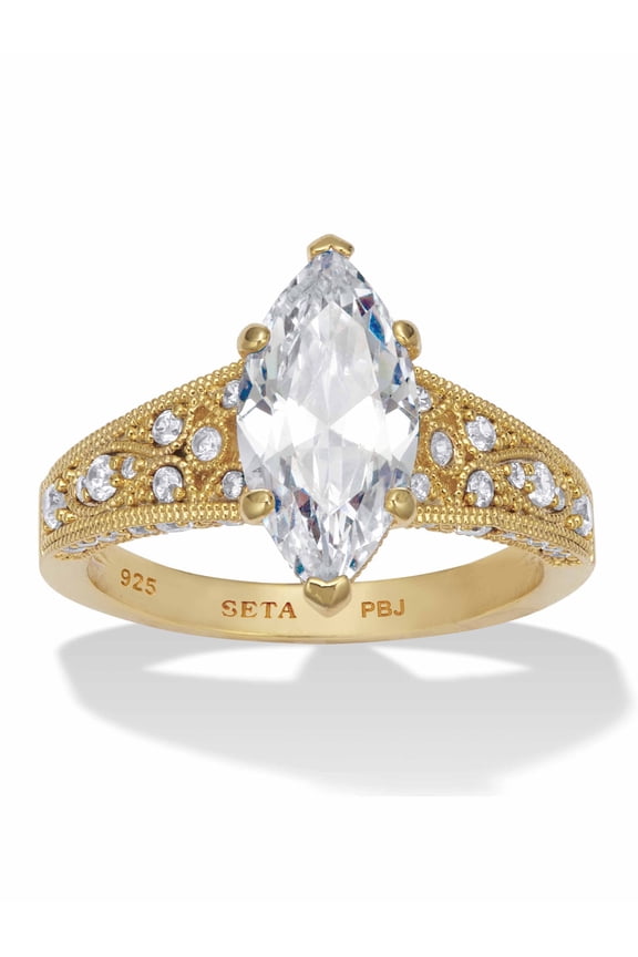 3.23 TCW Marquise Cut Cubic Zirconia Platinum-plated or Yellow Gold-plated Sterling Silver Engagement Ring