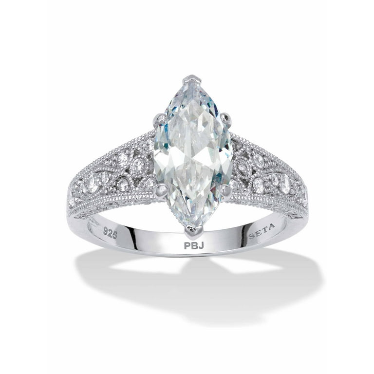 Palm Beach Jewelry Rings Platinum-Plated Marquise CZ Ring