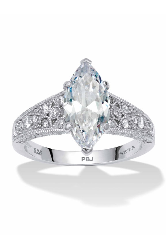 3.23 TCW Marquise Cut Cubic Zirconia Platinum-plated or Yellow Gold-plated Sterling Silver Engagement Ring
