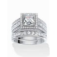 thumbnail image 1 of PalmBeach Jewelry 3.31 TCW Square Cubic Zironica Two-Piece Halo Bridal Ring Set in Platinum-plated Sterling Silver, 1 of 5