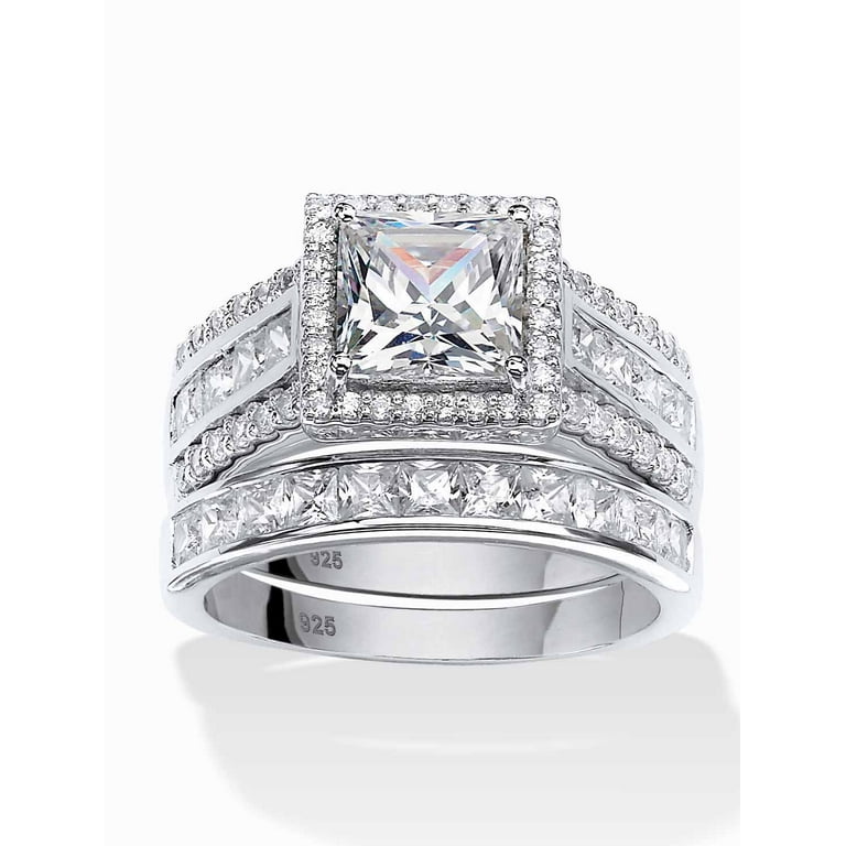 Sterling Silver 2-Piece CZ Radiant with Square Channel Set Wedding Ring Set Sterling Silver 2-Piece CZ Radiant with Square Channel Set Wedding Ring Set