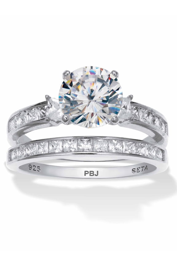 3.34 TCW Round Cubic Zirconia 14k Yellow Gold-Plated or Platinum-plated Sterling Silver Bridal Ring Set
