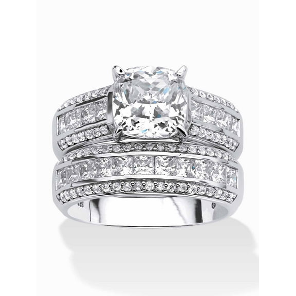 PalmBeach Jewelry 3.37 TCW Cushion-Cut Cubic Zirconia Two-Piece Bridal Set in Platinum-plated Sterling Silver
