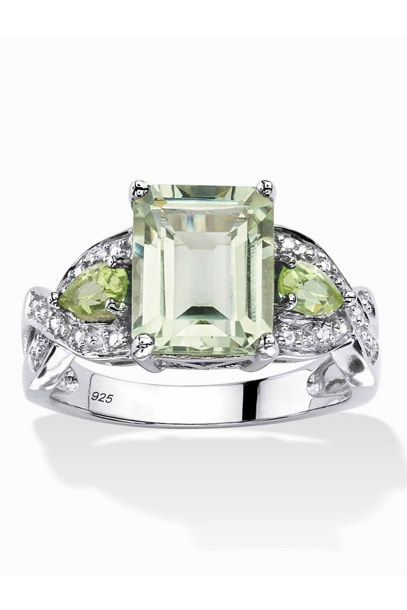 3.40 TCW Emerald-Cut Genuine Green Amethyst Ring in Platinum-plated Sterling Silver