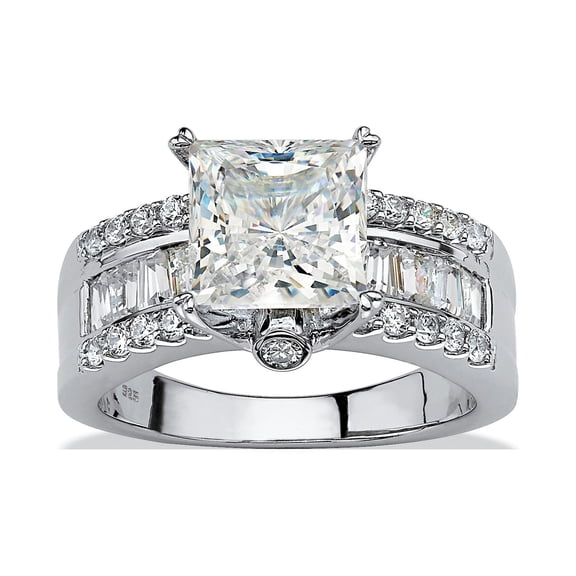 PalmBeach Jewelry 3.43 TCW Princess-Cut Cubic Zirconia Platinum-plated Sterling Silver Engagement Anniversary Ring
