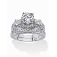 thumbnail image 1 of PalmBeach Jewelry 3.47 TCW Round Cubic Zirconia Two-Piece Bridal Set in Platinum-Plated or Gold-Plated Sterling Silver, 1 of 5