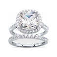 thumbnail image 1 of PalmBeach Jewelry 3.49 TCW Cushion-Cut White Cubic Zirconia 2-Piece Halo Bridal Ring Set in Yellow Gold-Plated or Platinum-Plated, 1 of 5