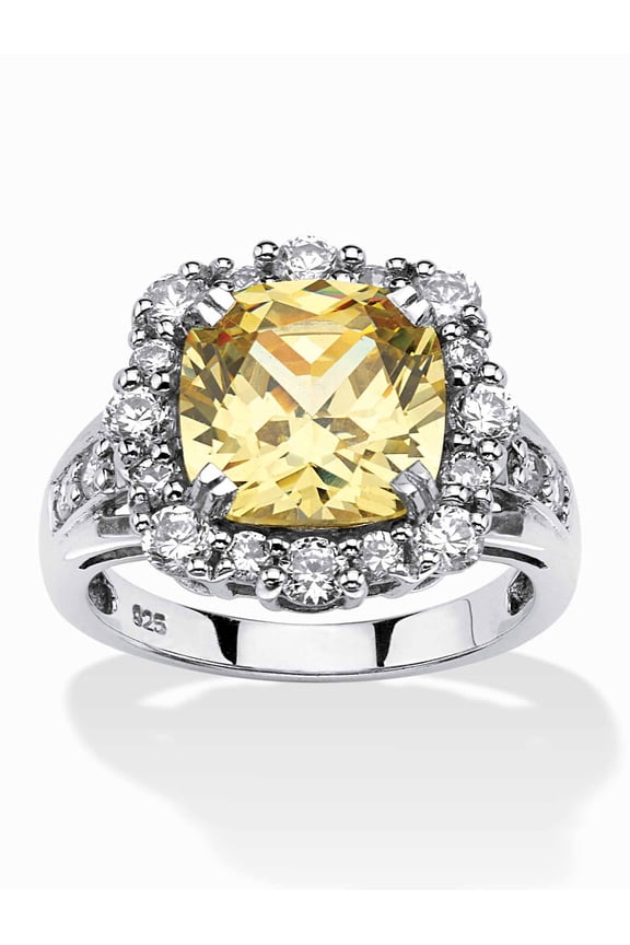 3.63 TCW Cushion-Cut Canary Cubic Zirconia Halo Ring Set in Platinum-plated Sterling Silver