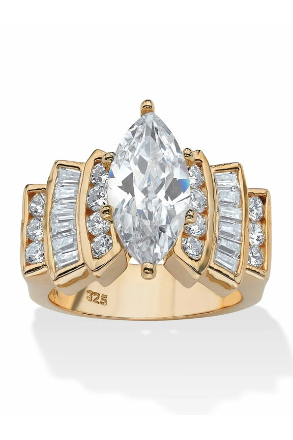 3.63 TCW Marquise-Cut and Round Cubic Zirconia Ring in 14k Gold-plated Sterling Silver