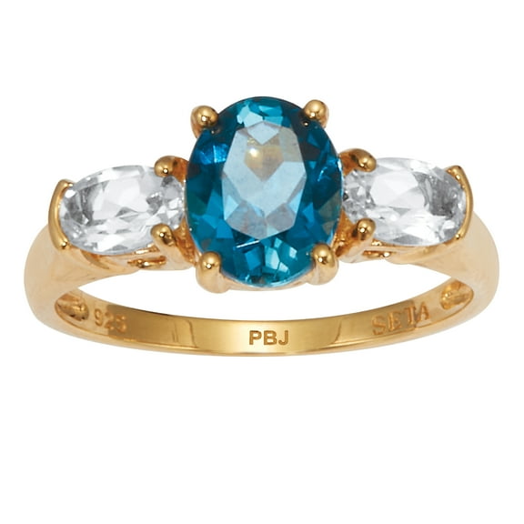 PalmBeach Jewelry 3.64 TCW Oval Genuine London Blue Topaz Yellow Gold-Plated Sterling Silver Ring
