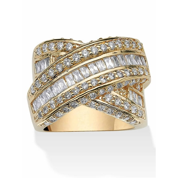 PalmBeach Jewelry 3.64 TCW Round and Baguette Cubic Zirconia Crossover "X" Ring Yellow Gold-Plated or Platinum-Plated