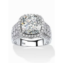 PalmBeach Jewelry 3.68 TCW Cushion-Cut and Pave Cubic Zirconia Halo Engagement Ring in Platinum-plated Sterling Silver
