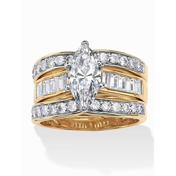 PalmBeach Jewelry 3.86 TCW Marquise-Cut Cubic Zirconia 3-Piece Bridal Set Gold-Plated