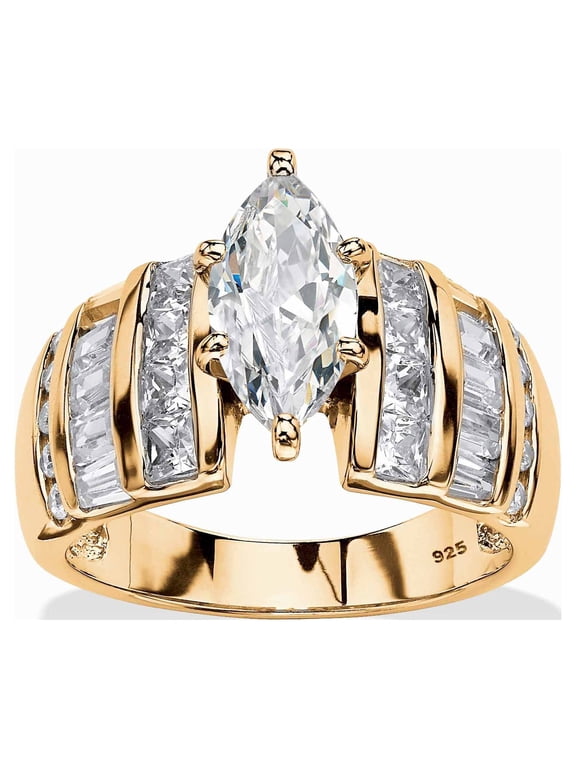 3.87 TCW Marquise-Cut Cubic Zirconia Engagement Anniversary Ring in Platinum-Plated or Gold-Plated Sterling Silver