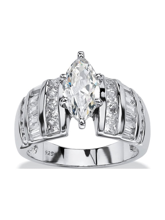 3.87 TCW Marquise-Cut Cubic Zirconia Engagement Anniversary Ring in Platinum-Plated or Gold-Plated Sterling Silver