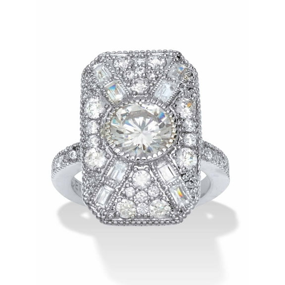 PalmBeach Jewelry 3.93 TCW Round Cubic Zirconia Platinum-Plated Cocktail Ring
