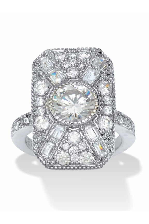 3.93 TCW Round Cubic Zirconia Platinum-Plated Cocktail Ring
