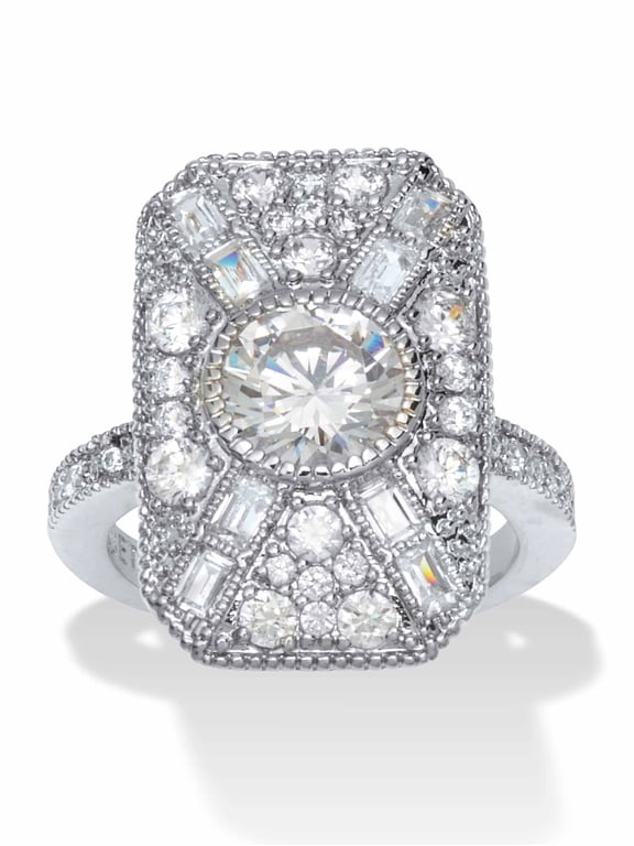 3.93 TCW Round Cubic Zirconia Platinum-Plated Cocktail Ring