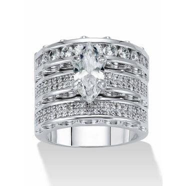 PalmBeach Jewelry 3 Piece 3.38 TCW Marquise Cubic Zirconia Platinum-Plated Bridal Ring Set