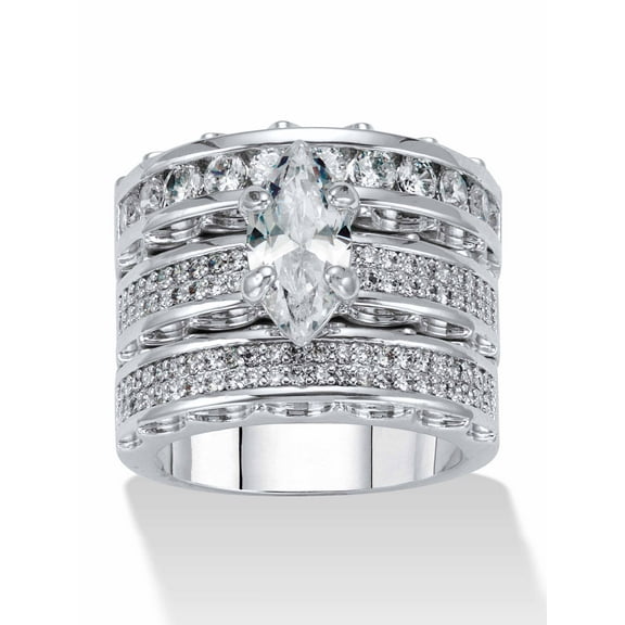 PalmBeach Jewelry 3 Piece 3.38 TCW Marquise Cubic Zirconia Platinum-Plated Bridal Ring Set