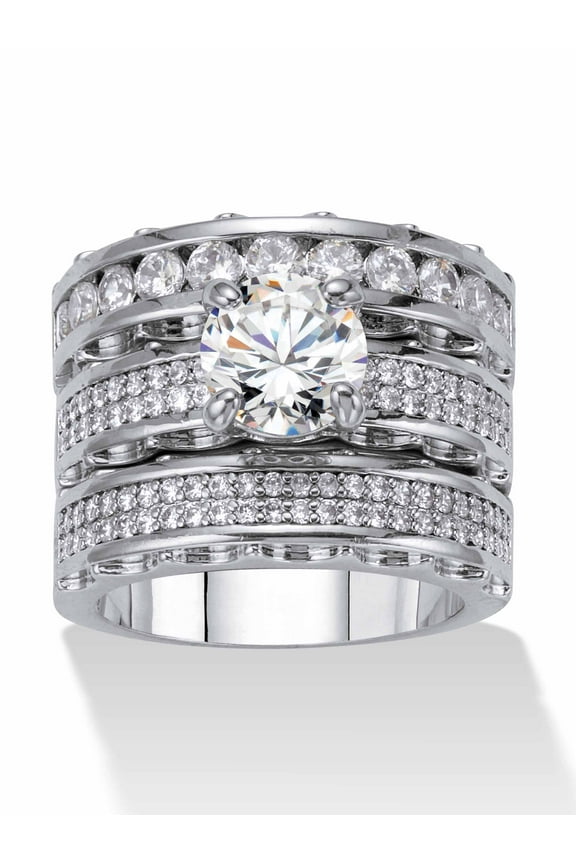 3 Piece 3.38 TCW Round Cubic Zirconia Platinum-Plated Bridal Ring Set
