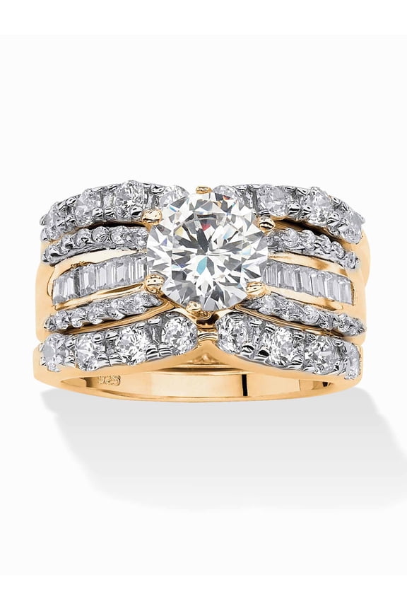 3 Piece 5.62 TCW Round Cubic Zirconia Bridal Ring Set in Yellow or Rose Gold or Platinum-Plated Sterling Silver