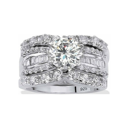 PalmBeach Jewelry 3 Piece 5.62 TCW Round Cubic Zirconia Bridal Ring Set in Yellow or Rose Gold or Platinum-Plated Sterling Silver