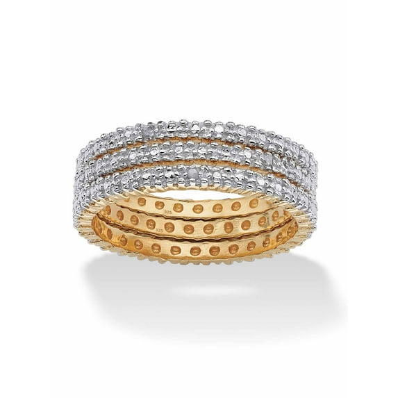 PalmBeach Jewelry 3 Piece Diamond Accented Eternity Band Set in 14k Gold-plated Sterling Silver