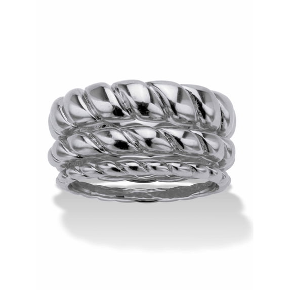 PalmBeach Jewelry 3-Piece Women's Ring Set Silvertone or 14K Gold-Plated