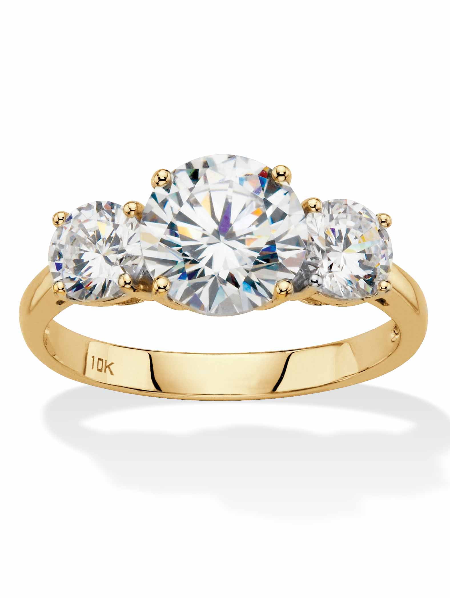 PalmBeach Jewelry 3 TCW Round White Cubic Zirconia 3-Stone Bridal Engagement Anniversary Ring in Solid 10k Yellow or White Gold