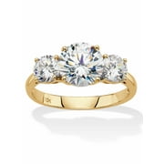PALMBEACH JEWELRY 3 TCW Round White Cubic Zirconia 3-Stone Bridal Engagement Anniversary Ring in Solid 10k Yellow or White Gold