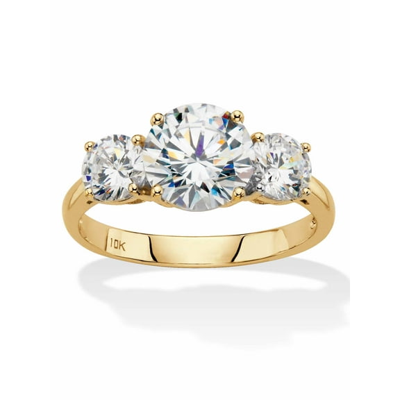 PalmBeach Jewelry 3 TCW Round White Cubic Zirconia 3-Stone Bridal Engagement Anniversary Ring in Solid 10k Yellow or White Gold