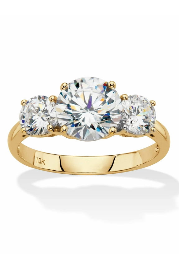 3 TCW Round White Cubic Zirconia 3-Stone Bridal Engagement Anniversary Ring in Solid 10k Yellow or White Gold