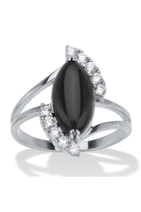.33 TCW Cubic Zirconia and Simulated Marquise Onyx Platinum-Plated Cabochon Ring