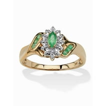 PalmBeach Jewelry .38 TCW Marquise-Cut and Round Genuine Emerald Diamond Accent 18k Gold-Plated or Platinum-Plated Sterling Silver Ring