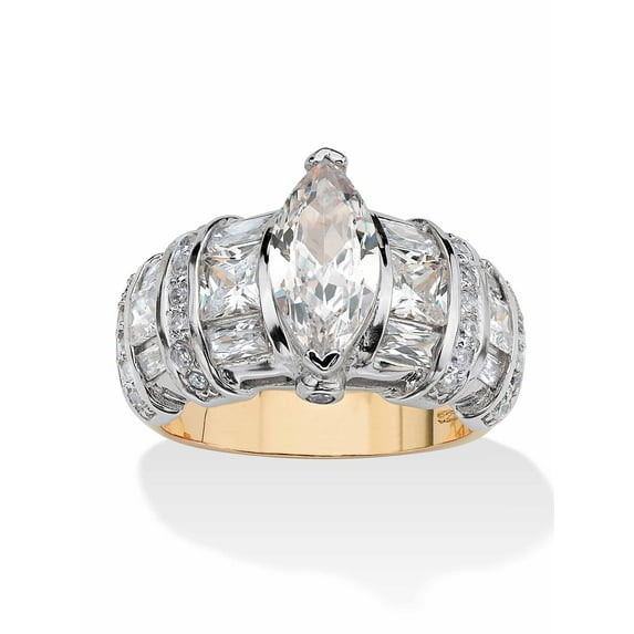 PalmBeach Jewelry 4.18 TCW Marquise-Cut Cubic Zirconia 14k Gold-plated Sterling Silver Ring